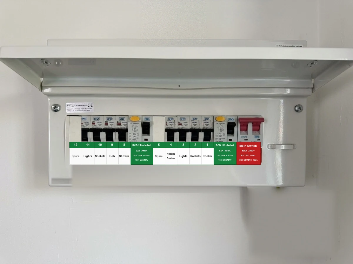 Completed 18th Edition British General (BG) metal consumer unit installation with Type 2 SPD and dual RCD protection by LS Electrix